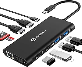 Triple Monitor USB-C Laptop Docking Station - 11-in-1 Dock with 2 HDMI, VGA, PD3.0, SD/TF Card Slot, 4 USB Ports - Compatible with MacBook & Windows (Black)