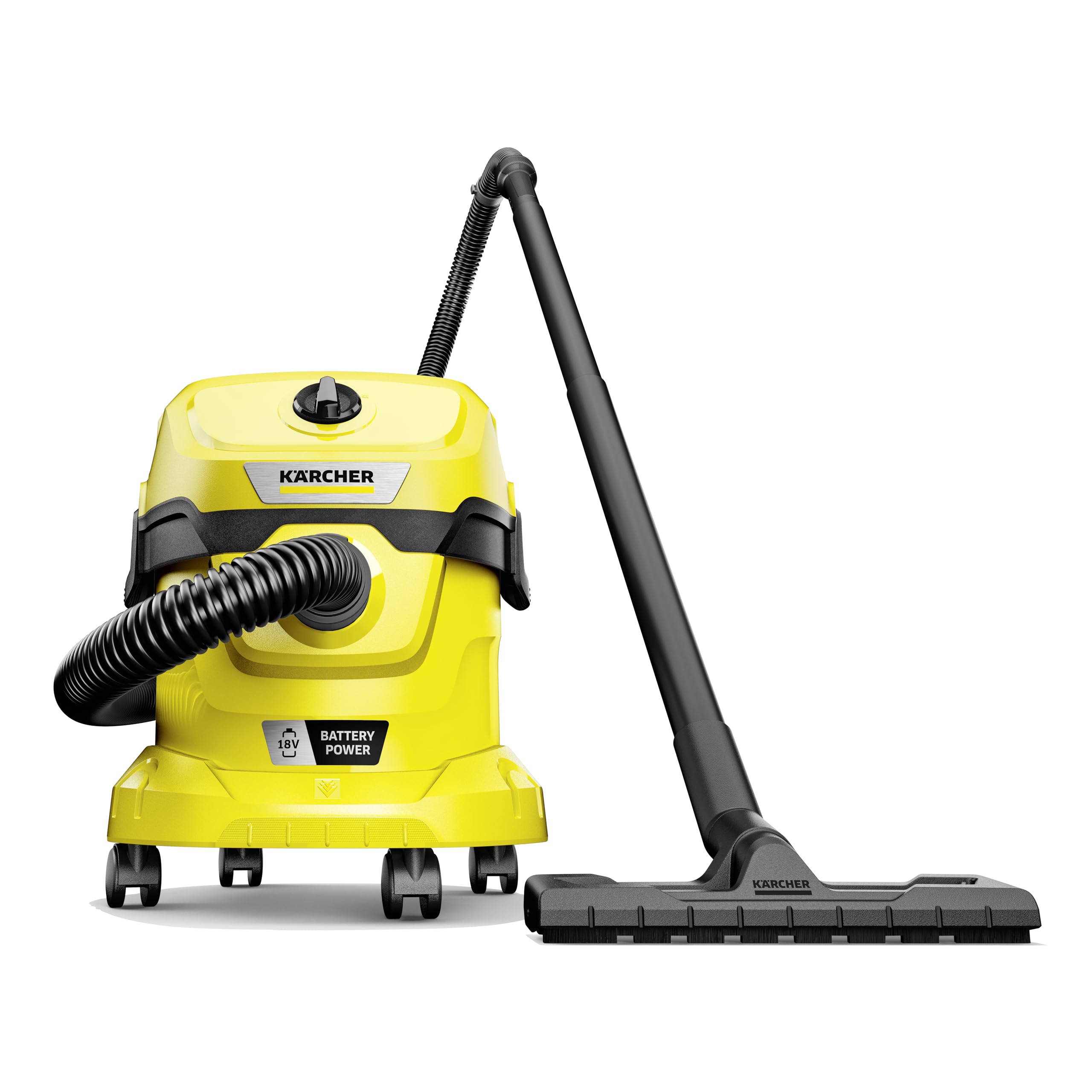 Kärcher Aspirateur Eau et Poussières sans Fil 18 V WD 2-18, Fonction Soufflerie, Cuve : 12 l, Flexible d'Aspiration : 1,8 m, Filtre Cartouche, Sachet Filtre Ouate, Suceur Eau/Poussières, sans Batterie
