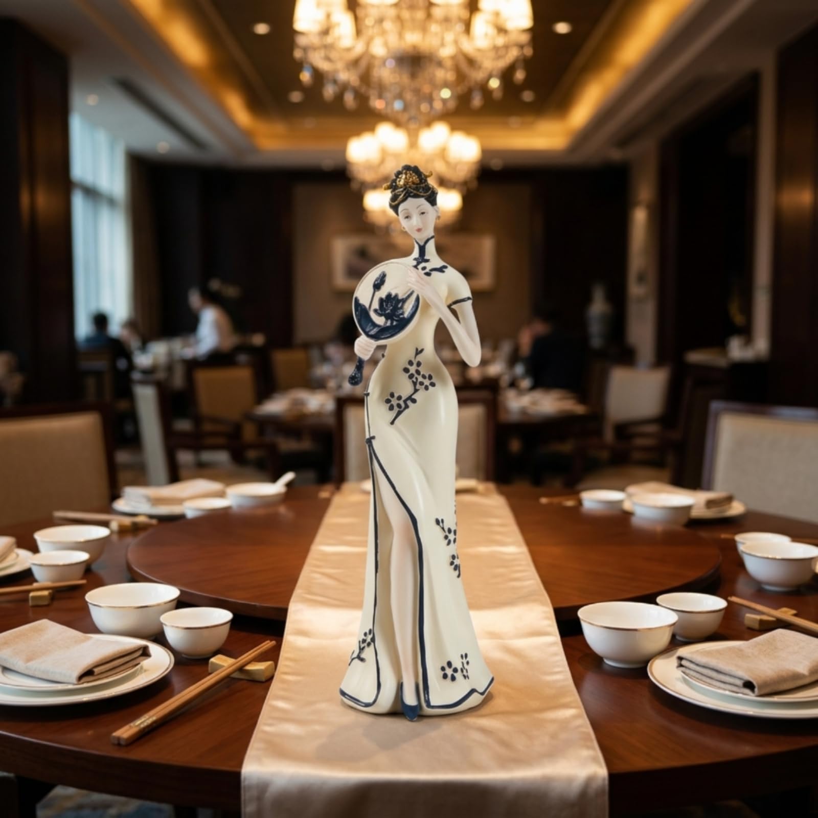 Colcolo Orchidee Figurine Chinesische Dame Statue Skulptur Wohnfigur Dekofigur aus Resin mit Glatter Und Modern Traditionsverbunden für Wohnzimmer, Damenfigur Mit Teetisch, Liegend, 18 cm Hoch