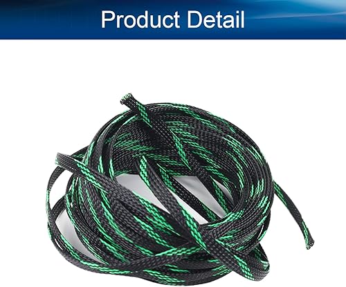 Miniatura 4 de Bettomshin 1 funda de organización de cables de 32.8 pies (32.8 ft), protector de cable PET negro y verde de 1/4 pulgadas de ancho, tubo de telar de