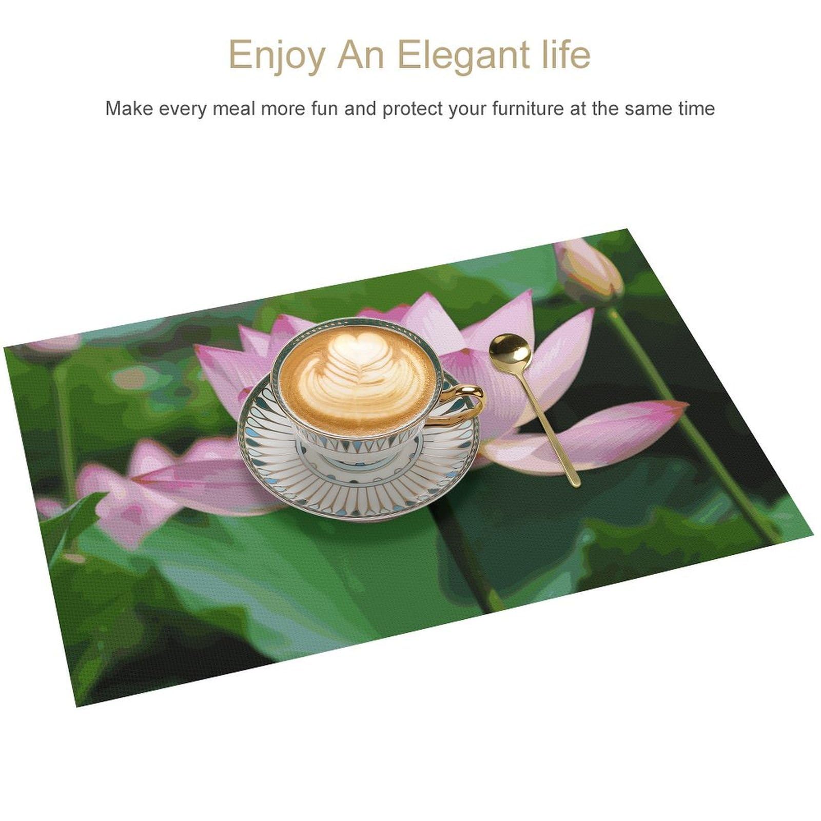 Lotus, 6 tovagliette all'americana in PVC, lavabili, resistenti al calore, antiscivolo, impermeabili, per interni ed esterni, tavolo da pranzo, cucina, feste