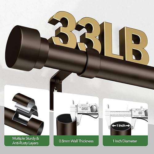 Miniatura 4 de Barras de cortina para ventanas de 28 a 48 pulgadas, barra de cortina ajustable de 1 pulgada, barra de cortina larga resistente para ventana, barras