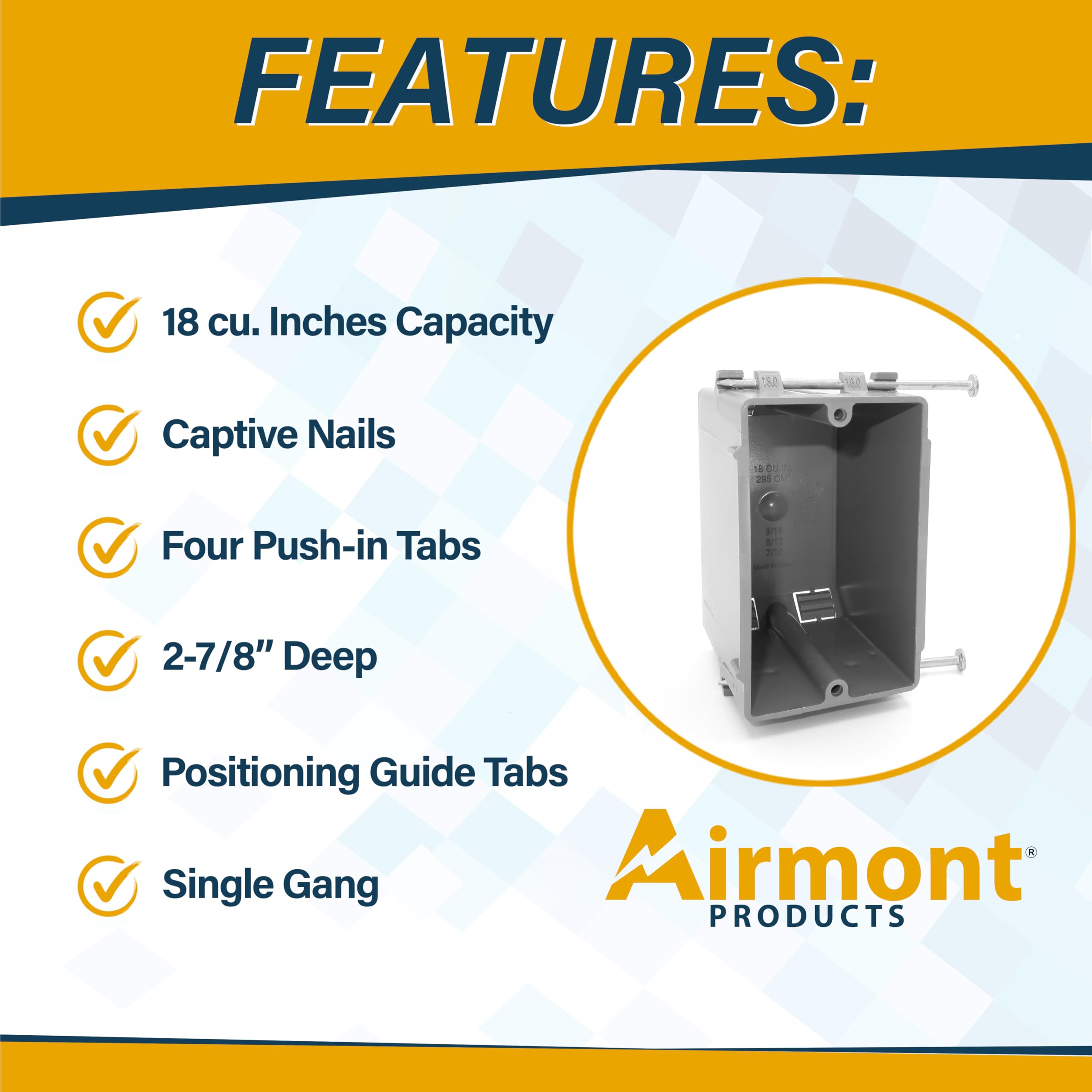 6 Pack) Plastic Electrical Box, Grey Outlet Box, Single Gang New