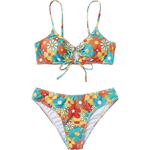 SOLY HUX Women's Spaghetti Strap Floral Print Bikini Bathing Suit 2 Piece Swimsuits