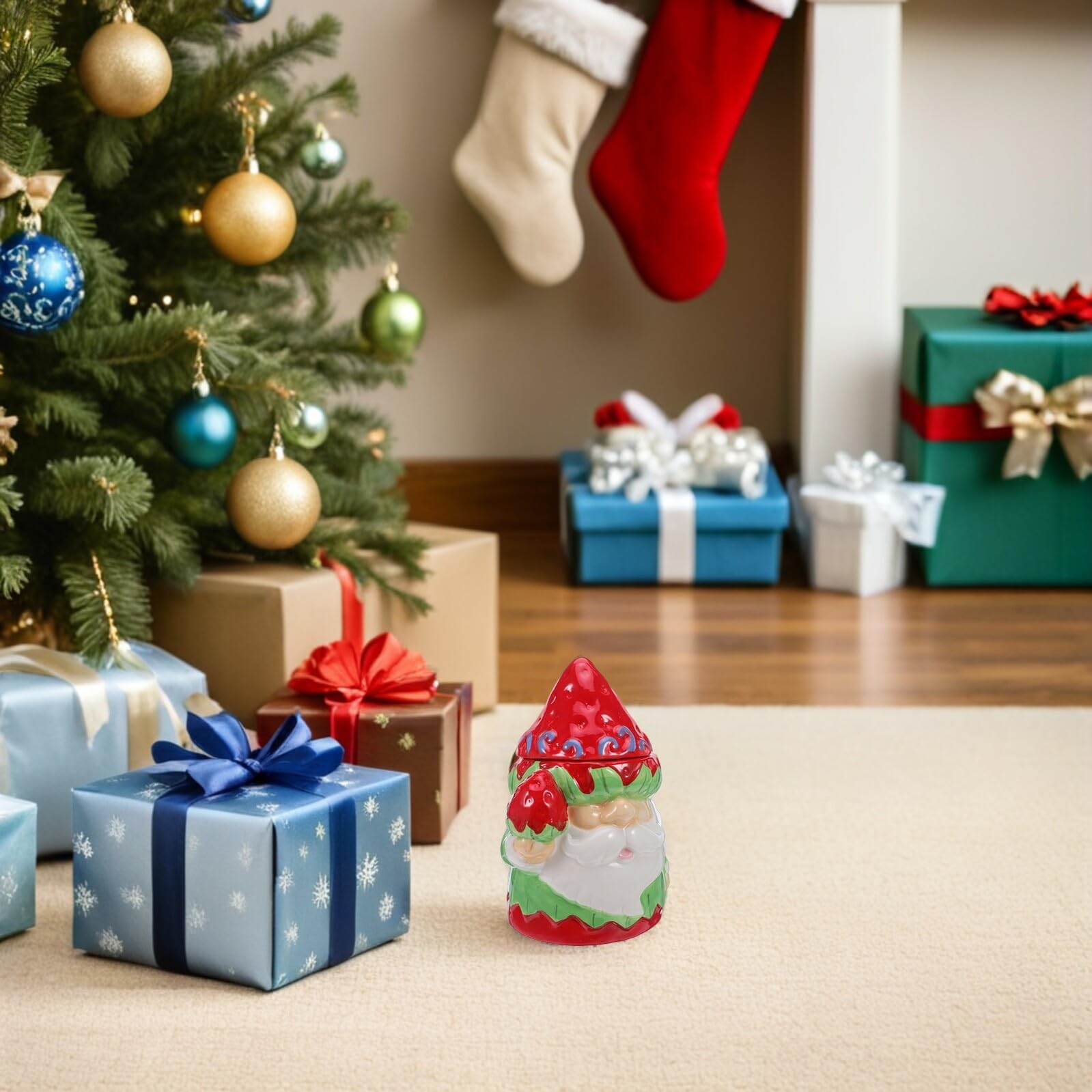 VALICLUD Boîte à Biscuits et Bonbons Céramique avec Couvercle Pot de Rangement de Noël Forme de Bonhomme de Boîte Unique pour Friandises Biscuits et Cadeaux Du Nouvel An