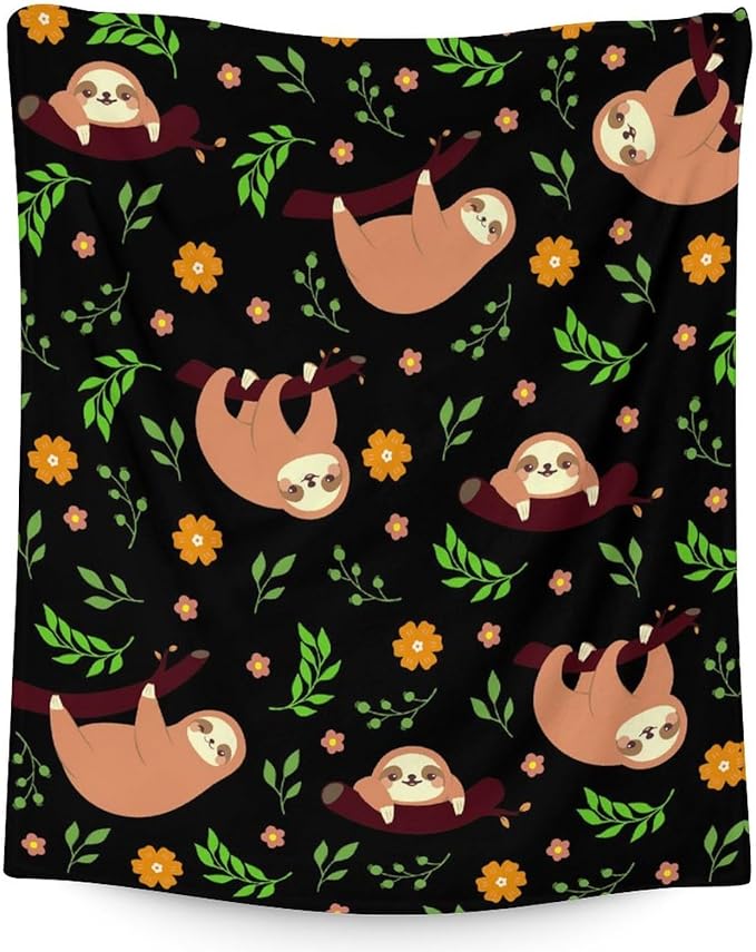 Mercuryelf Sloth Throw Blanket - Soft, Fuzzy & Warm - 50x60 Inches Flannel Blankets for Living Room, Sofa - Black Cute Throws Gift for Teens