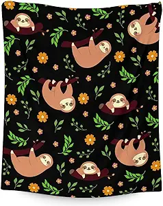 Mercuryelf Sloth Throw Blanket - Soft, Fuzzy & Warm - 50x60 Inches Flannel Blankets for Living Room, Sofa - Black Cute Throws Gift for Teens