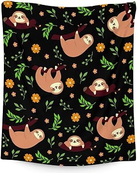 Mercuryelf Sloth Throw Blanket - Soft, Fuzzy & Warm - 50x60 Inches Flannel Blankets for Living Room, Sofa - Black Cute Throws Gift for Teens