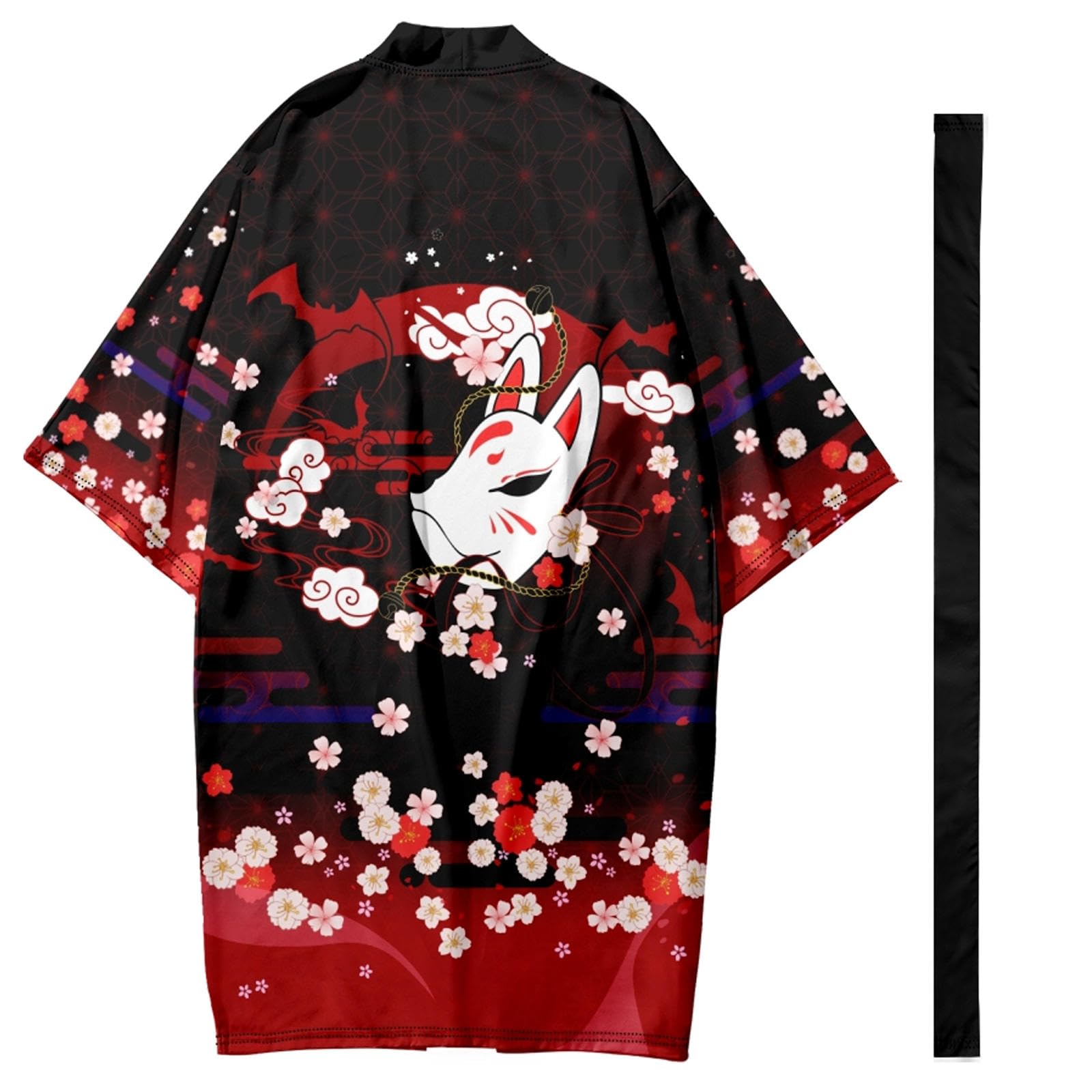DAYKET Men's Long Cardigan Seven Sleeve Open Front Lightweight Overcoat Plus Size Kimono Haori with Belt,Black-6XL