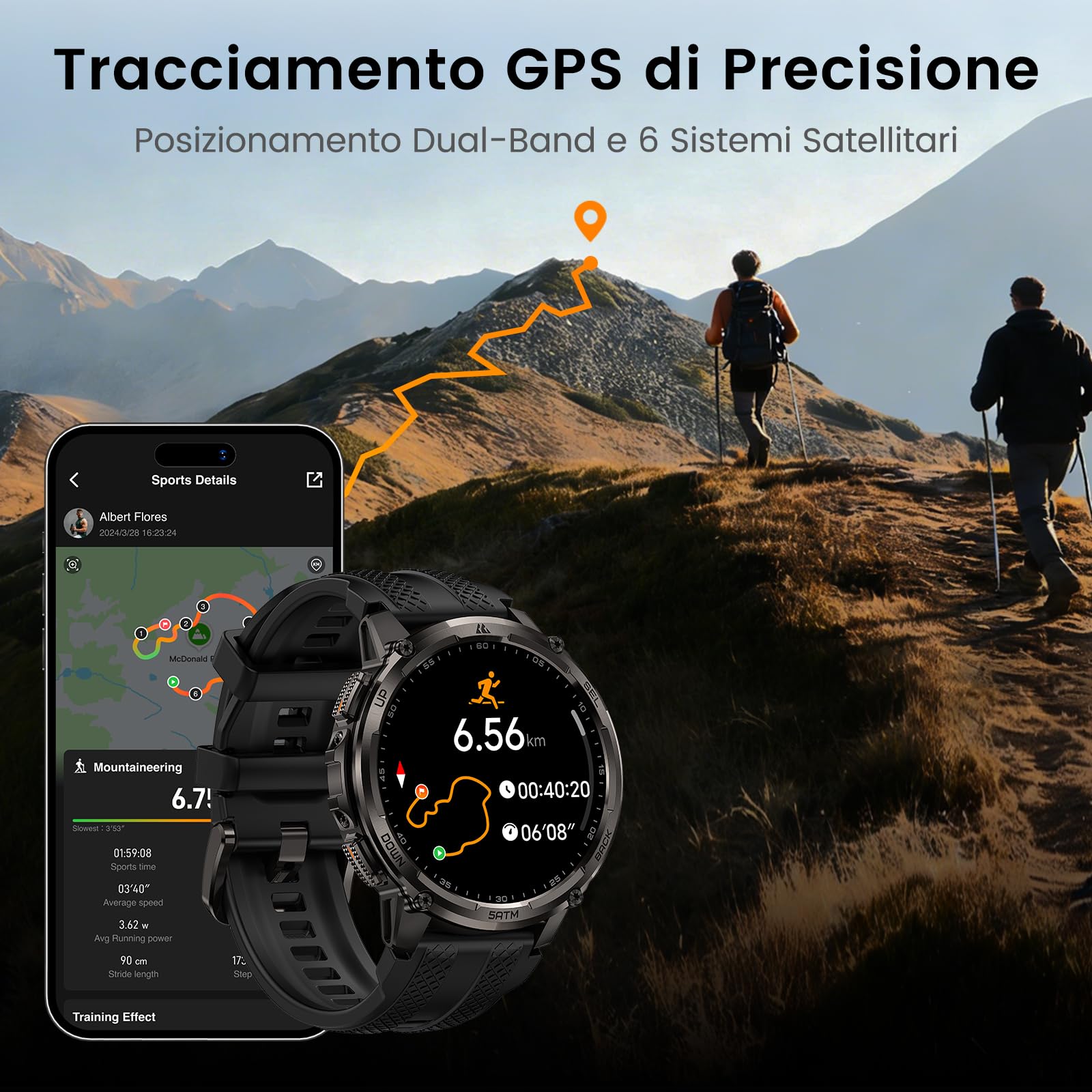 KOSPET Tank T4C Smartwatch Uomo Rugged con Torcia Integrata, 5 ATM & IP69K | GPS a 6 Satelliti, Batteria 15 Giorni, Monitor Sonno e Frequenza Cardiaca, 170+ Modalità Sportive per Android & iPhone, Nero