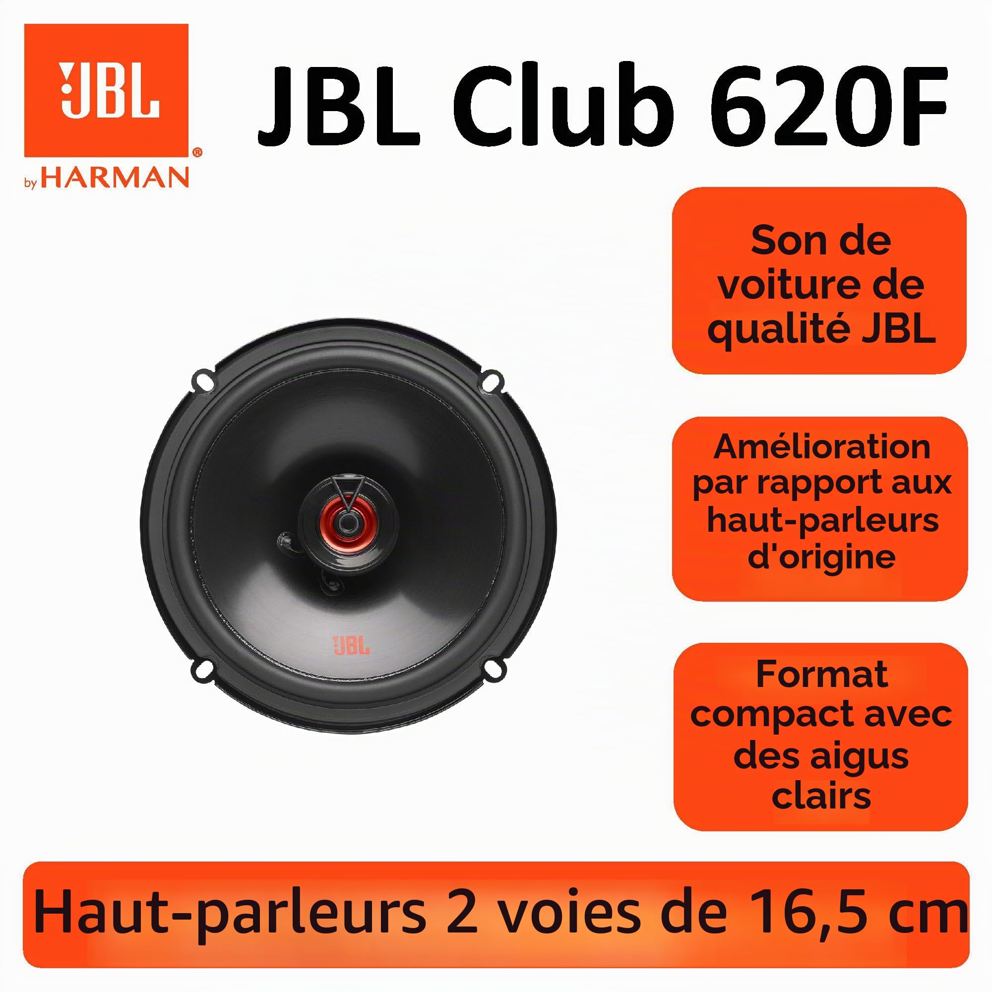 JBL Club 620F 6.5 in / 16.5 cm Haut-Parleur Coaxial Plat 2 Voies Voiture