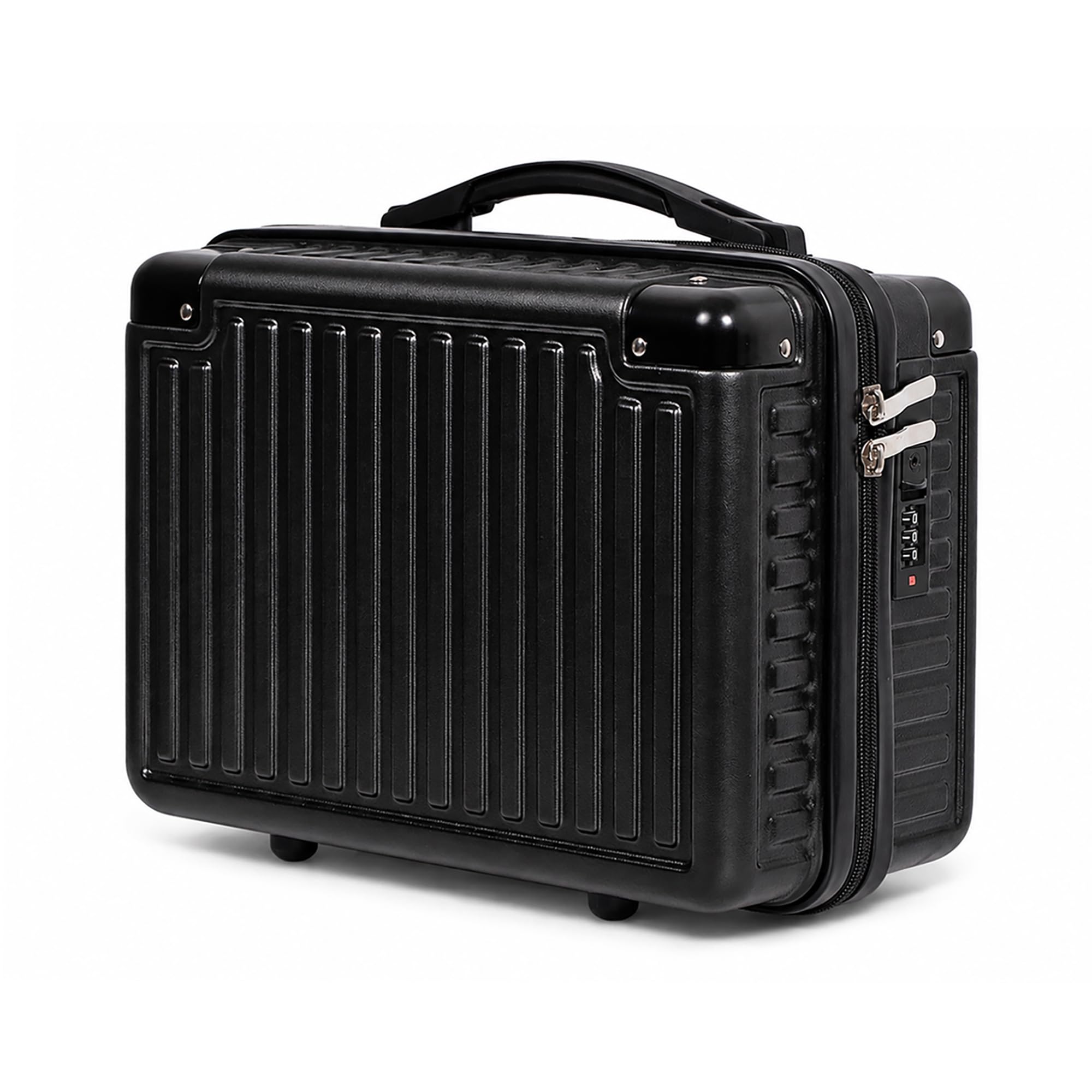 Trousse de maquillage rigide de 35,6 cm, trousse de maquillage portable, mini valise rigide pour articles de toilette et produits de beauté essentiels, noir, Tendance