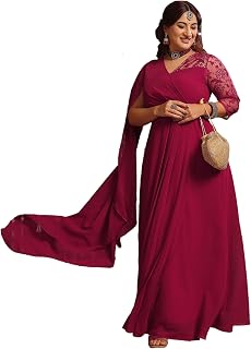 Miss Chase A+ Women's Self-Designed Relaxed Fit V-Neck 3/4th Sleeve Georgette and Lace Maxi Dress Price In India