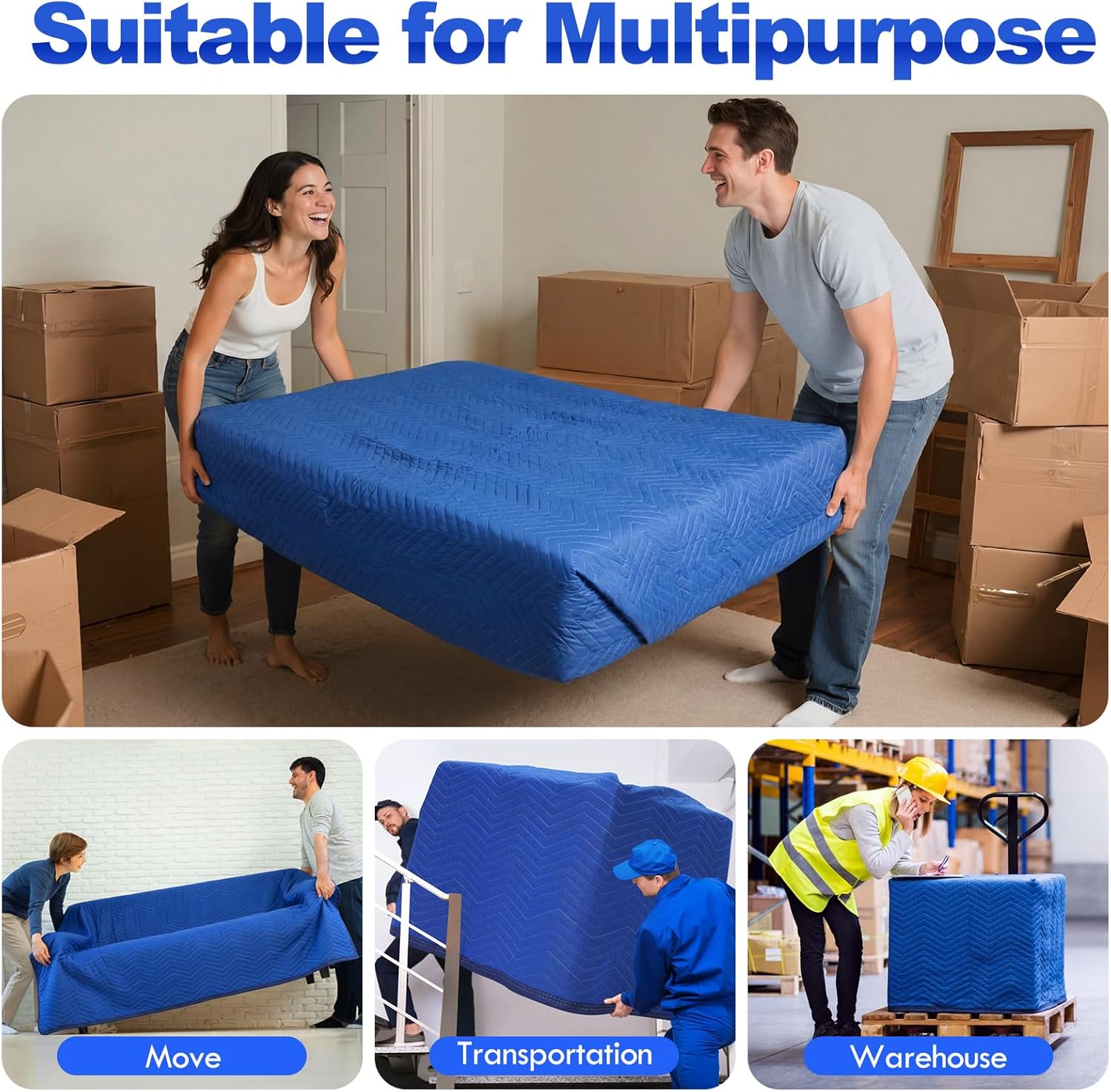 Aliceset 4 Pack Moving Blankets 80" x 144", Heavy Duty Quilted Furniture Pads for Moving, Double Sided Padded Furniture Protection Blankets for Shipping Storage