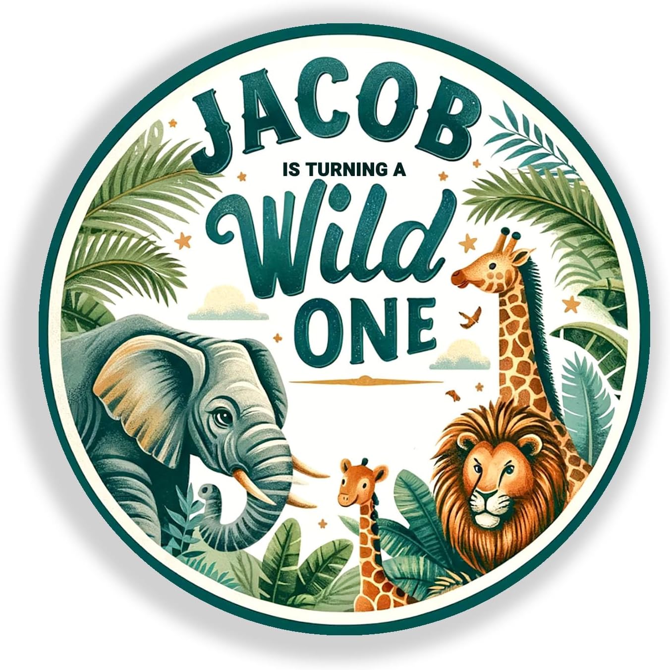 Personalized Customized Labels Tags,Customizable Stickers Zoo Party Favor Tags Safari Jungle Wild One for Business Custom Made Stickers, 100 Stickers3X3