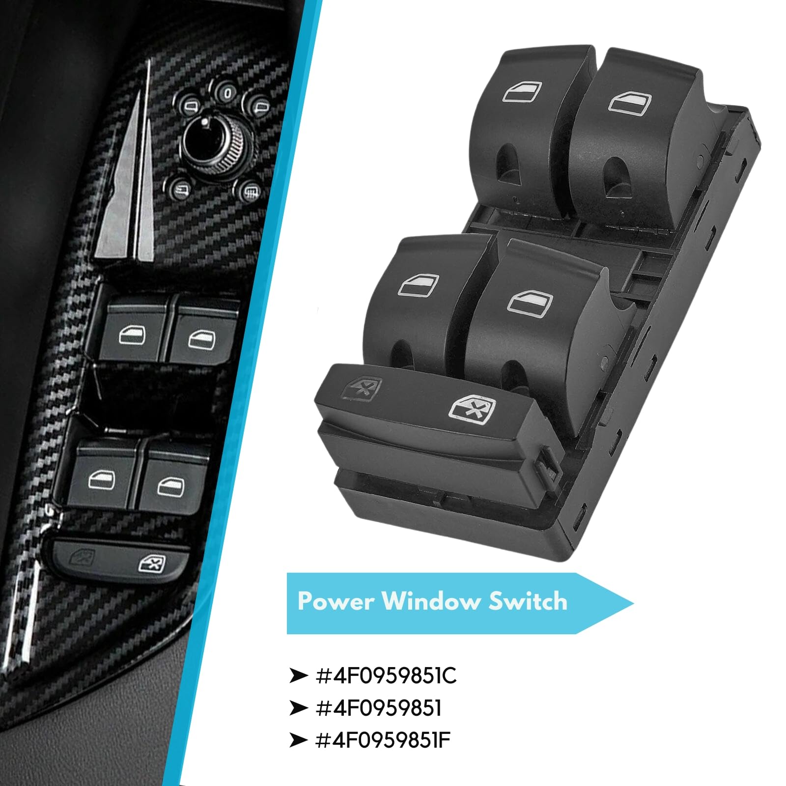 Interruttore Alzacristallo 4F0959851F Compatibile con Audi A3 S3 A6 S6 RS6 Q7 Porta Anteriore Sinistra