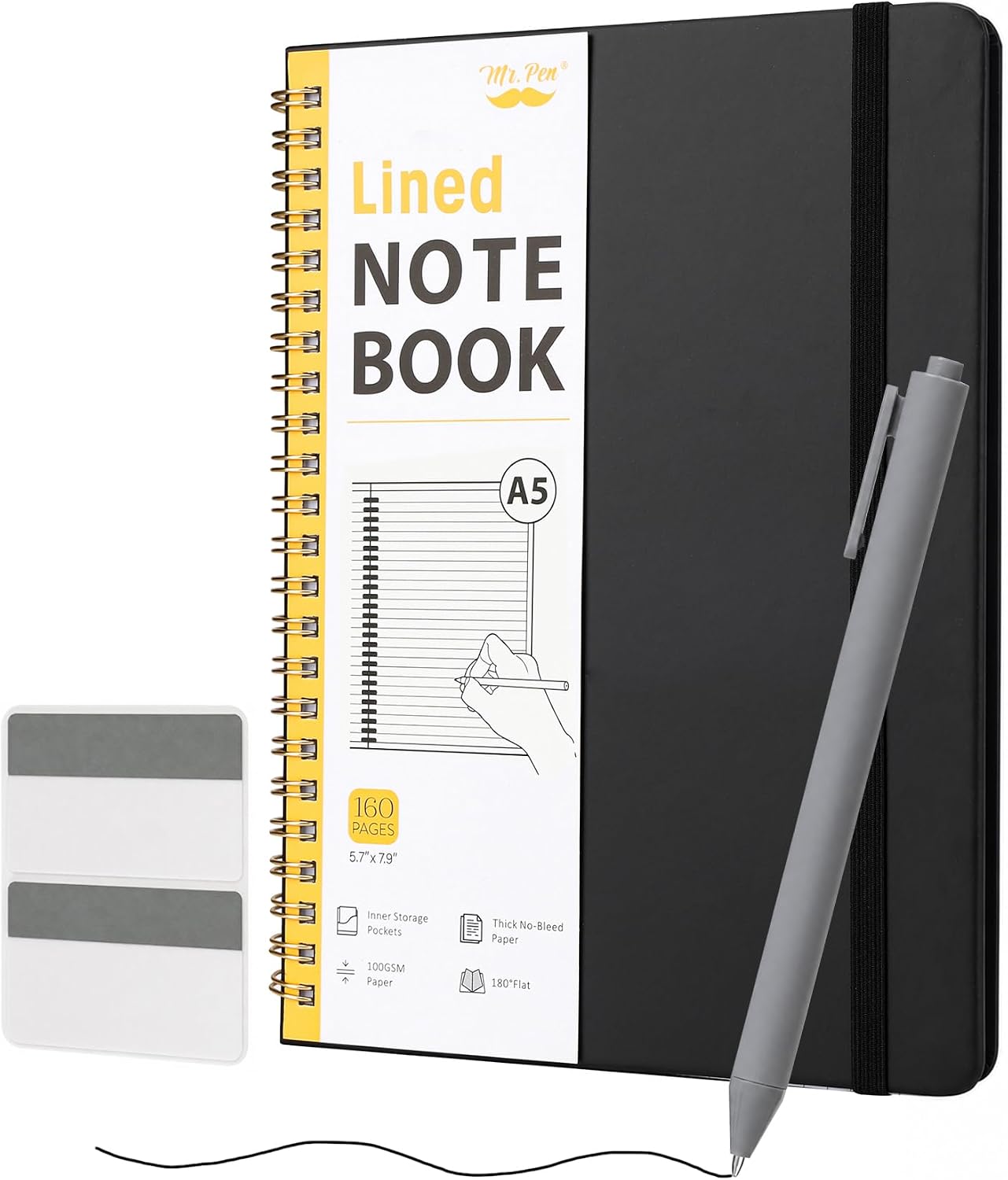 Mr. Pen- Lined Spiral Journal Notebook, A5 (5.7"x7.9"), 160 Pages, Black