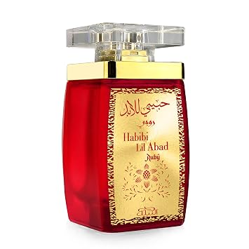 Nabeel Souq Collection - Habibi Lil Abad Ruby for Unisex - Arabian Perfume for Women & Men - Fragrance with Grapes, Patchouli, Jasmine, and Musk Scent - Arabic Cologne - Travel Size - 3.3 oz EDP Spray