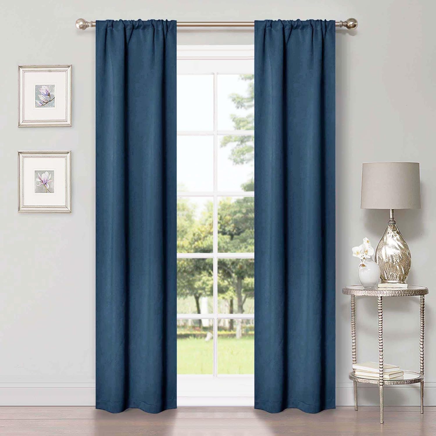 Superior Blackout Curtains, Room Darkening, Bedroom, Drapes, Kitchen, Living Room Window Accents, Sun Blocking, Thermal, 2 Pack, Solid Blackout Curtains, Set of 2, 26" x 84", Marine Blue