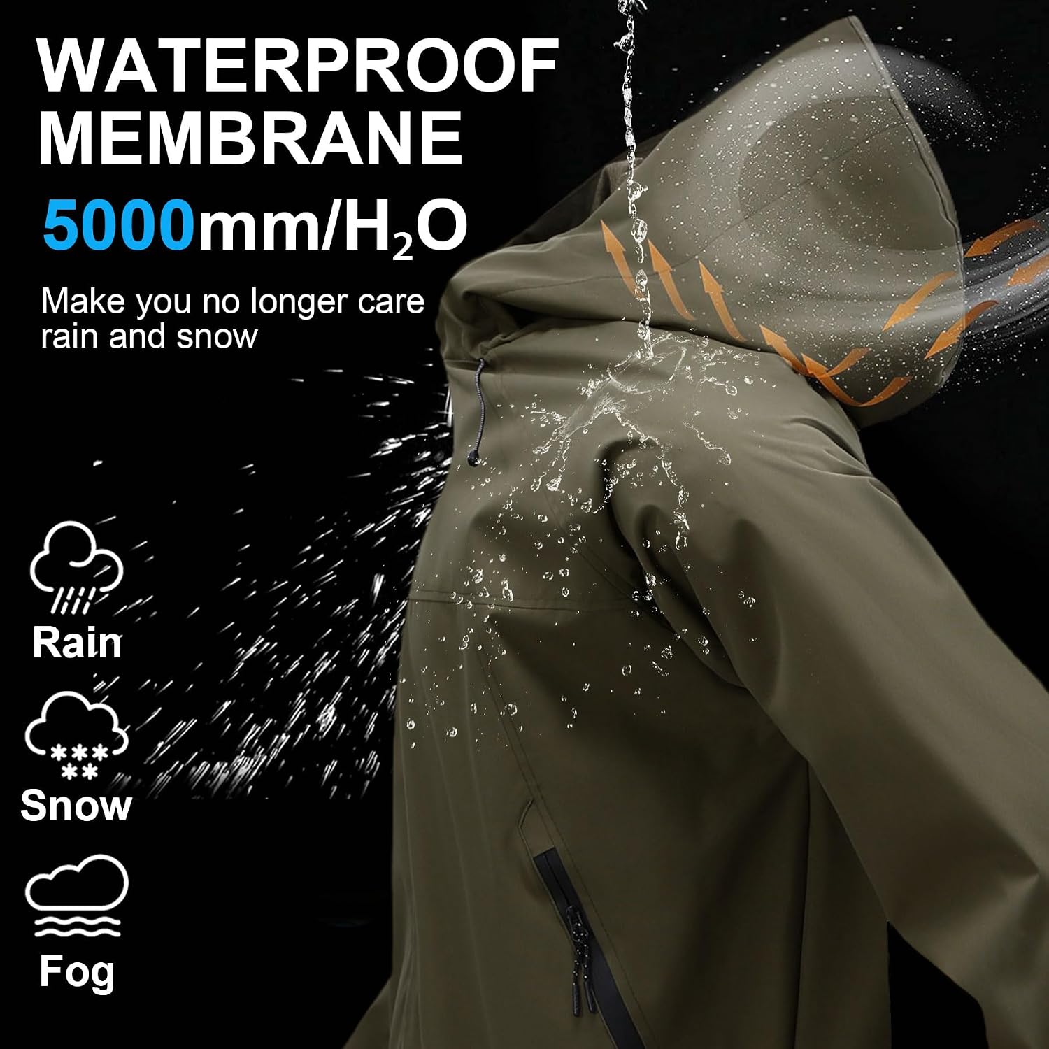 YOUTHUP Rain Jacket Men Lightweight Breathable Waterproof with Hood Mesh Lined Windbreaker for Men Hiking with Zipper Pockets