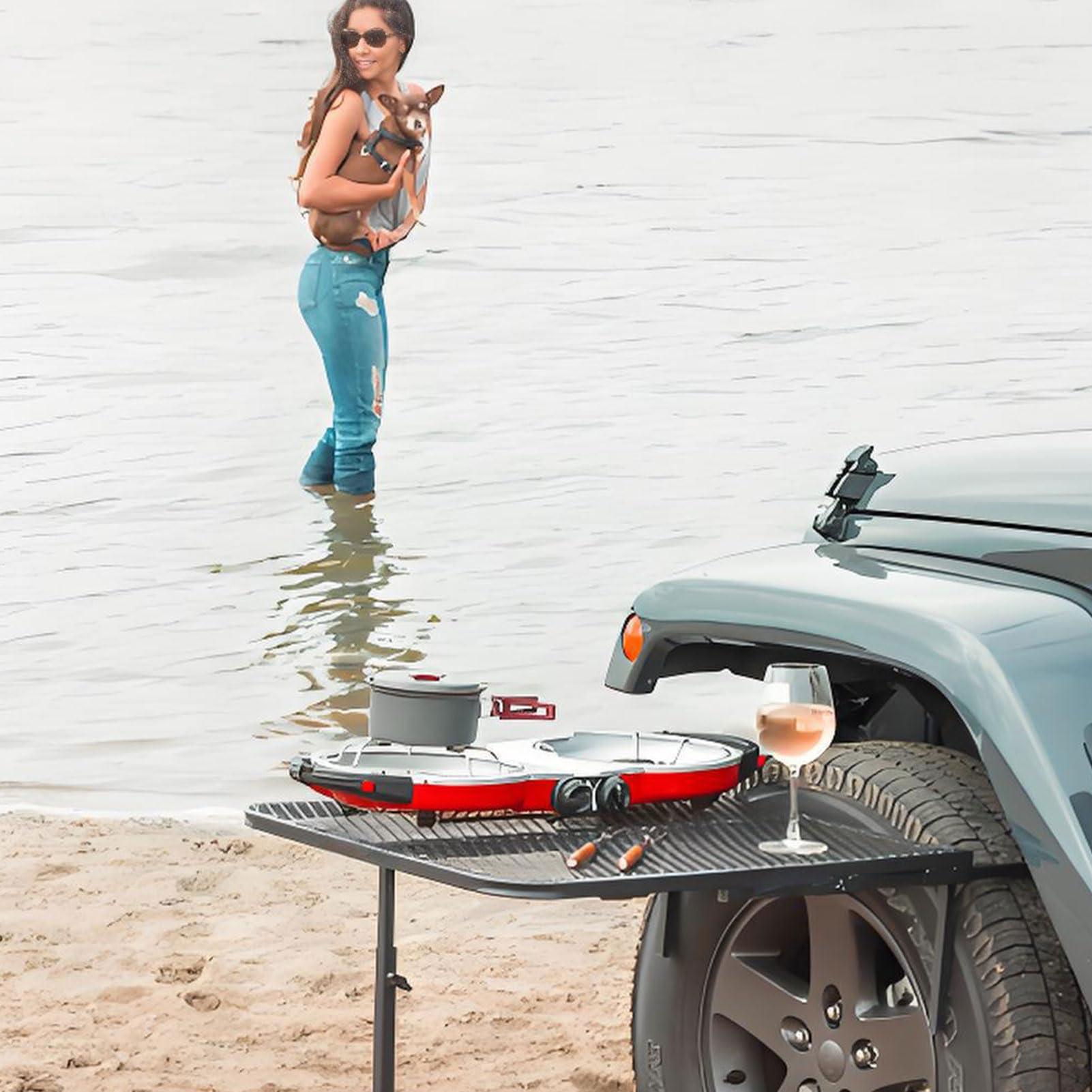 Table à tréteaux portable pour pneus de voiture pour l'extérieur, café, salle à manger, cuisine, pique-nique, barbecue, camping, table de camping pliante légère avec hauteur réglable, mini tables de