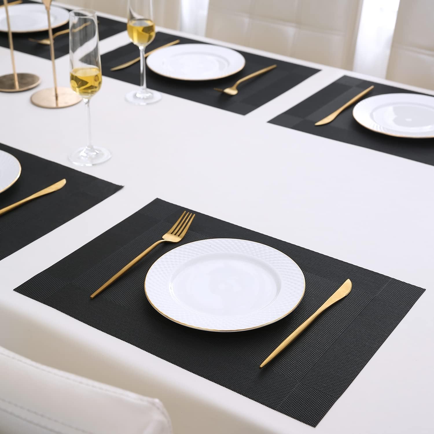 Placemats Set of 6 | PVC Heat Resistant Dining Table Mats | Washable Anti-Skid Vinyl Table Mat for Kitchen & Home Décor (Black, 45x30cm)-image-27