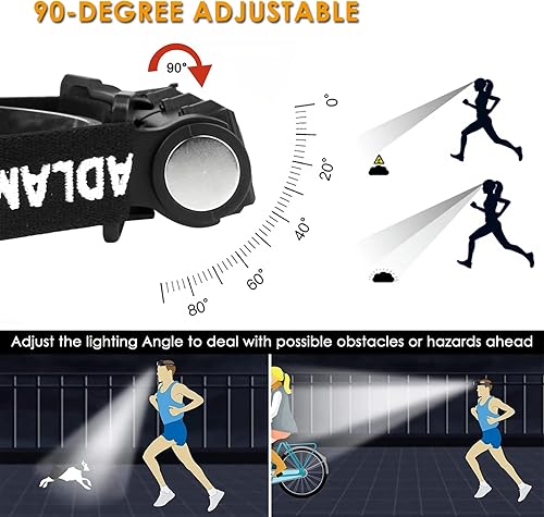 Miniatura 5 de XLENTGEN Paquete de 2 faros delanteros recargables de 1000 lúmenes LED con luz roja, 7 modos magnéticos manos libres, linterna frontal impermeable