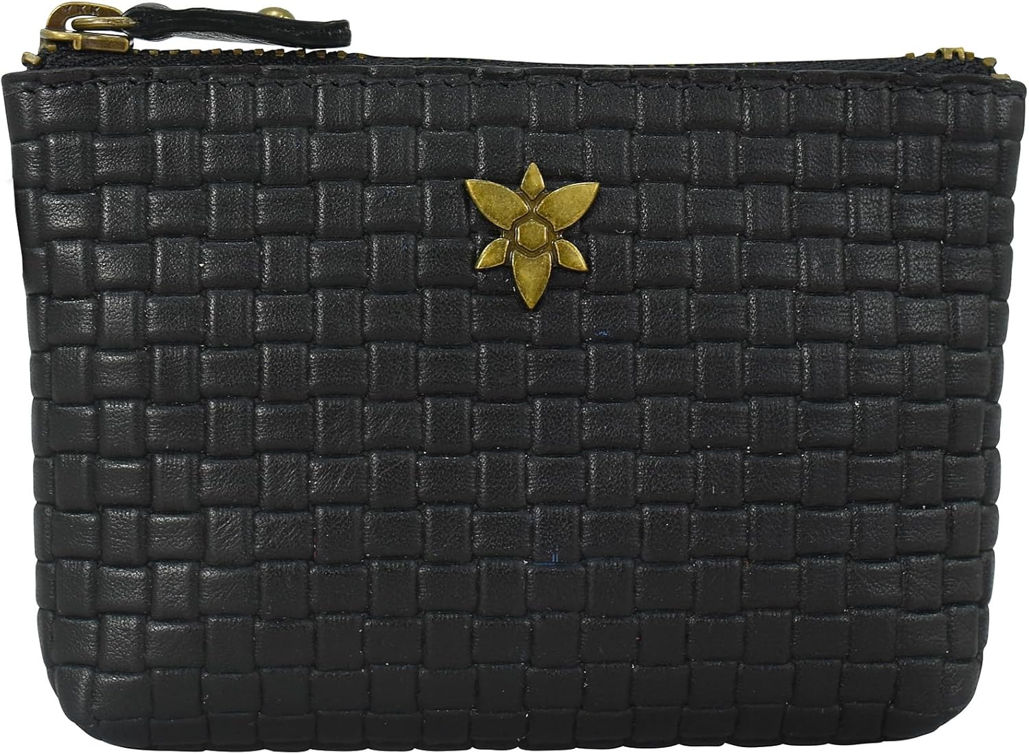 Anna by Anuschka Heritage Collection Women's Genuine Leather Coin Pouch - Basket Embossed Black