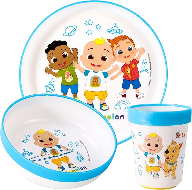Cocomelon 3pcs Bicolor Premium Kids Dinner Tableware Set Plate, Bowl & Tumbler, BPA Free