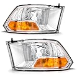 ADCARLIGHTS Compatible with 2009 2010 2011 2012 Dodge Ram 1500 2500 3500 Pickup Single Beam Headlights Chrome Housing Amber Reflector Driver and Passenger Side (𝐍ot fit 𝐐uad 𝐌odels)