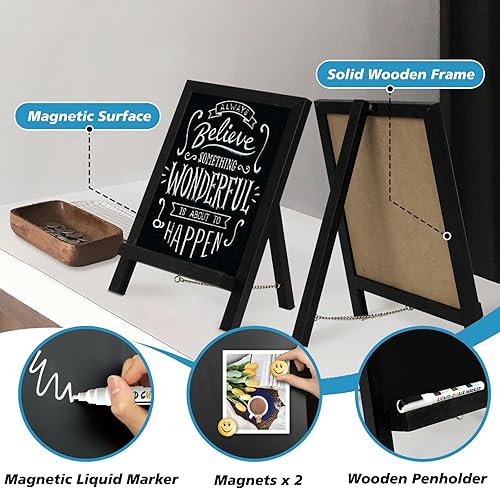 Miniatura 4 de 4 THOUGHT Letreros pequeños de pizarra de mesa para alimentos, 9.5 x 14 pulgadas, mini pizarra magnética de madera con soporte para niños,