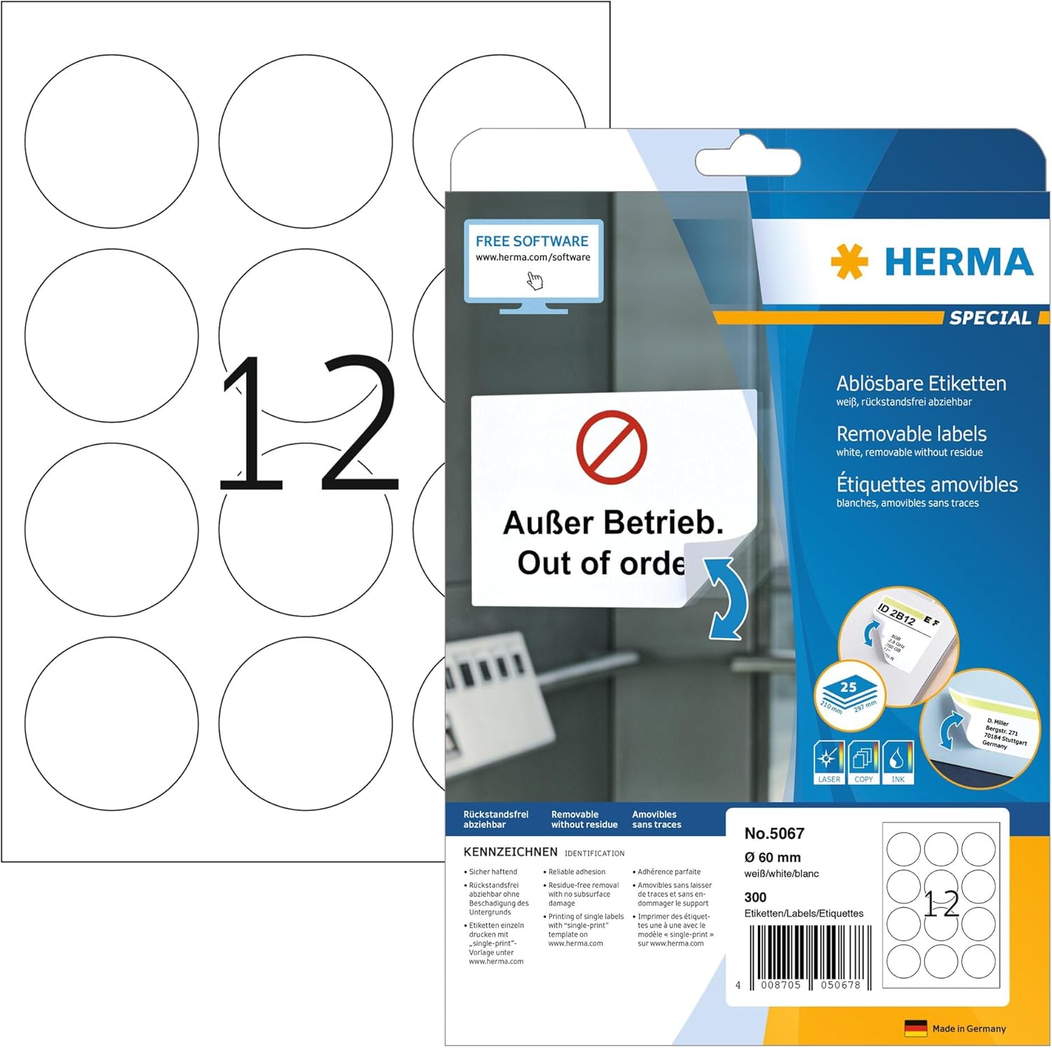 HERMA Self Adhesive Removable Multi-Purpose Labels, 315 Labels Per A4 Sheet, 7875 Labels for Printers, Round, Ø 10 mm (4385), White