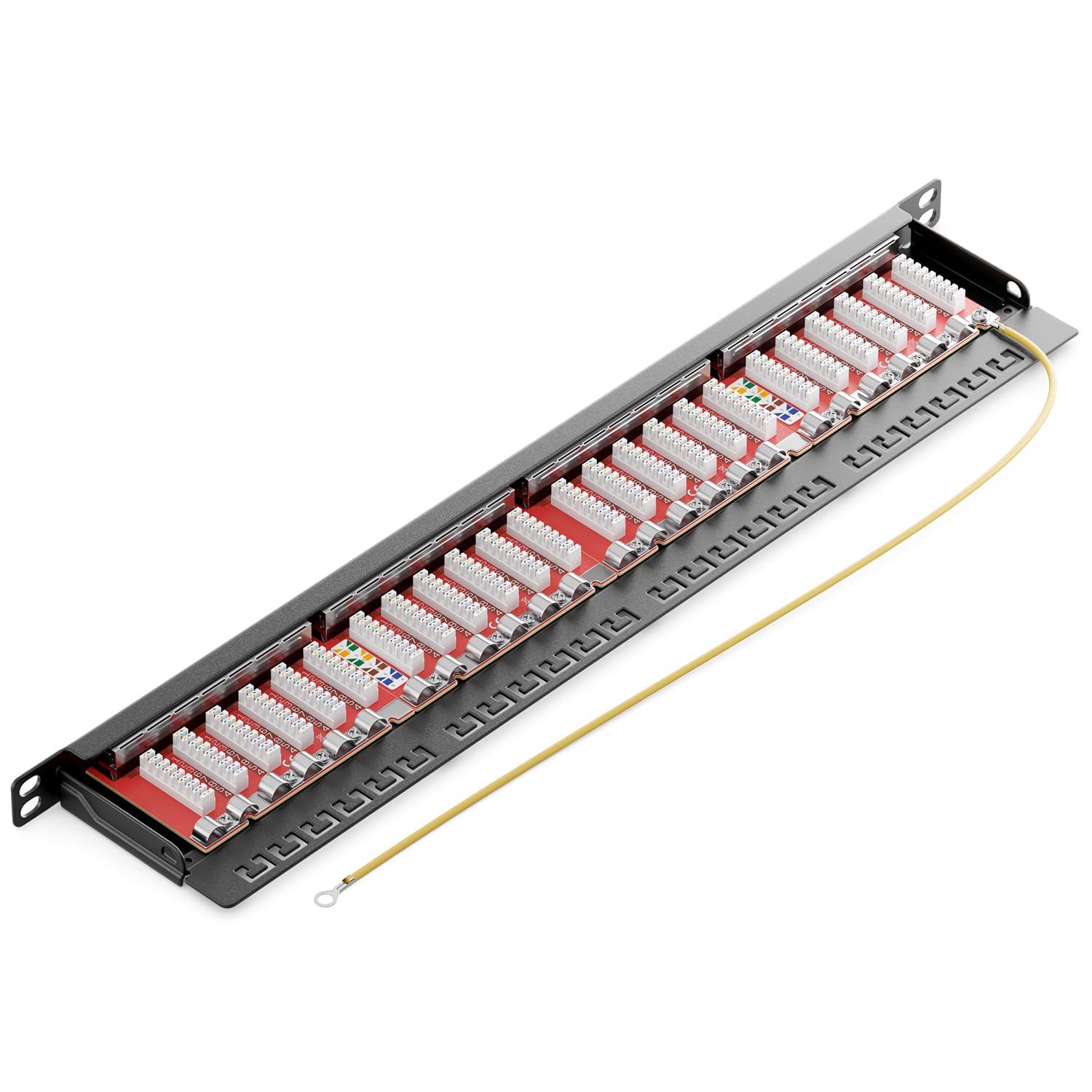deleyCON Panneau de Brassage 24 Port 0,5U Cat 6a Mini Panneau de Brassage Support de Montage Rack 19" Pouces RJ45 Blindé TIA568A TIA568B - Noir
