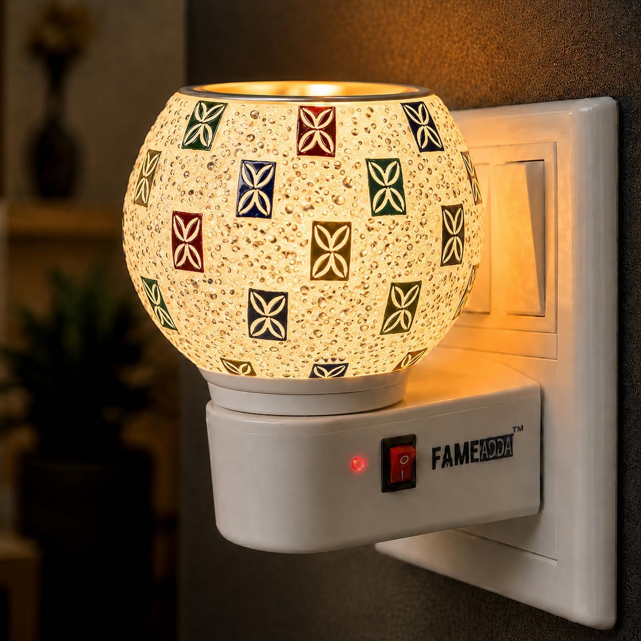 FAME ADDA Kapur Dani Camphor Electric Diffuser for Home Fragrance/Office/Kapoor Dani with Night Lamp Multi Functional Essential Oil Camphor/Camphor Burner Diffuser Electrical with On/Off Switch