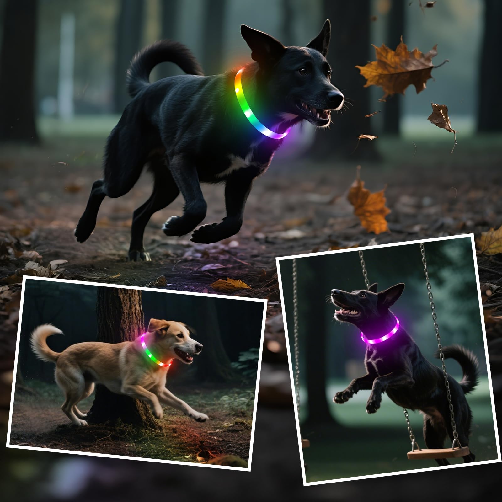 HIGO Collier lumineux LED RVB pour chien, rechargeable par USB, collier de sécurité à LED pour promener la nuit (multicolore)