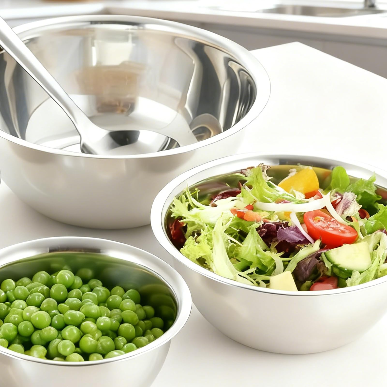 Lot De 5 Cul De Poule Inox: Saladiers En Acier Inoxydable En 5 Tailles, Bol Inox Cuisine Bowl De Mélange, Empilables Et Lavables Au Lave-Vaisselle Idéal Pour La Cuisine, Pâtisserie Et Stockage