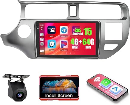 4+64GB Android 15 Car Radio for Kia Rio 2012 2013 2014 Wireless Carplay Android Auto, Realdio 9" 1280 * 720P in-Cell Touch Screen for Rio Stereo with WiFi Bluetooth5.0 GPS FM/RDS EQ Backup Camera MIC