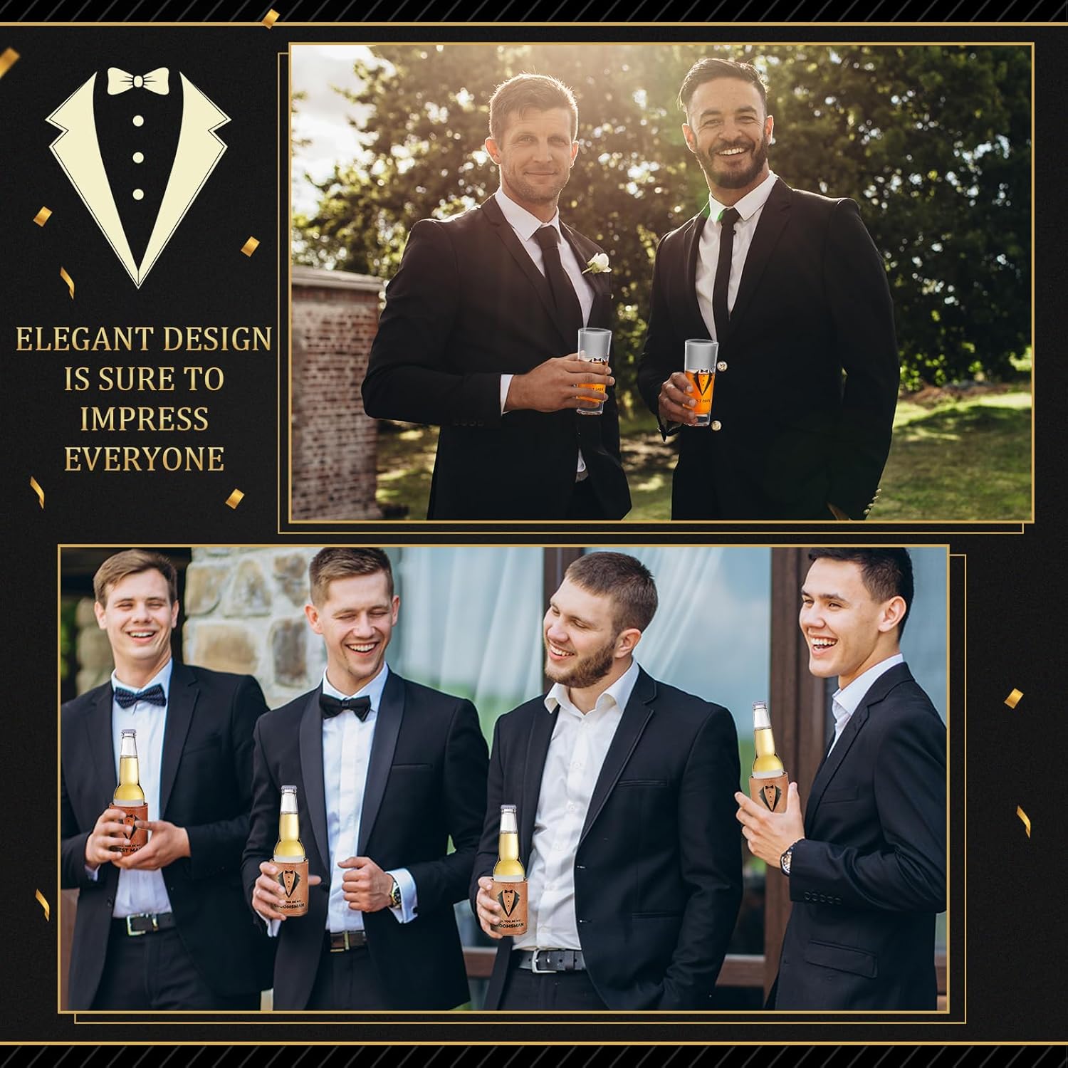 60Pcs Groomsmen Gifts Groomsmen Proposal Box with Shot Glasses Socks Sunglasses PU Leather Toiletry Bag Bottle Opener Can Cooler Groomsman Gifts for Wedding Groomsmen Best Man Gift (60, Brown)