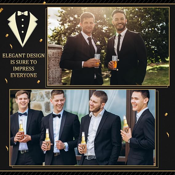 20Pcs Groomsmen Gifts Groomsmen Proposal Box with Shot Glasses Socks Sunglasses PU Leather Toiletry Bag Bottle Opener Can Cooler Groomsman Gifts for Wedding Groomsmen Best Man Gift (20, Black)