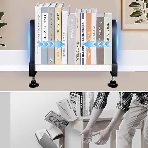 Miniatura 4 de Sujetalibros para estantes  Soportes de metal con abrazadera ajustable de alta resistencia para libros, soportes antideslizantes para sujetalibros