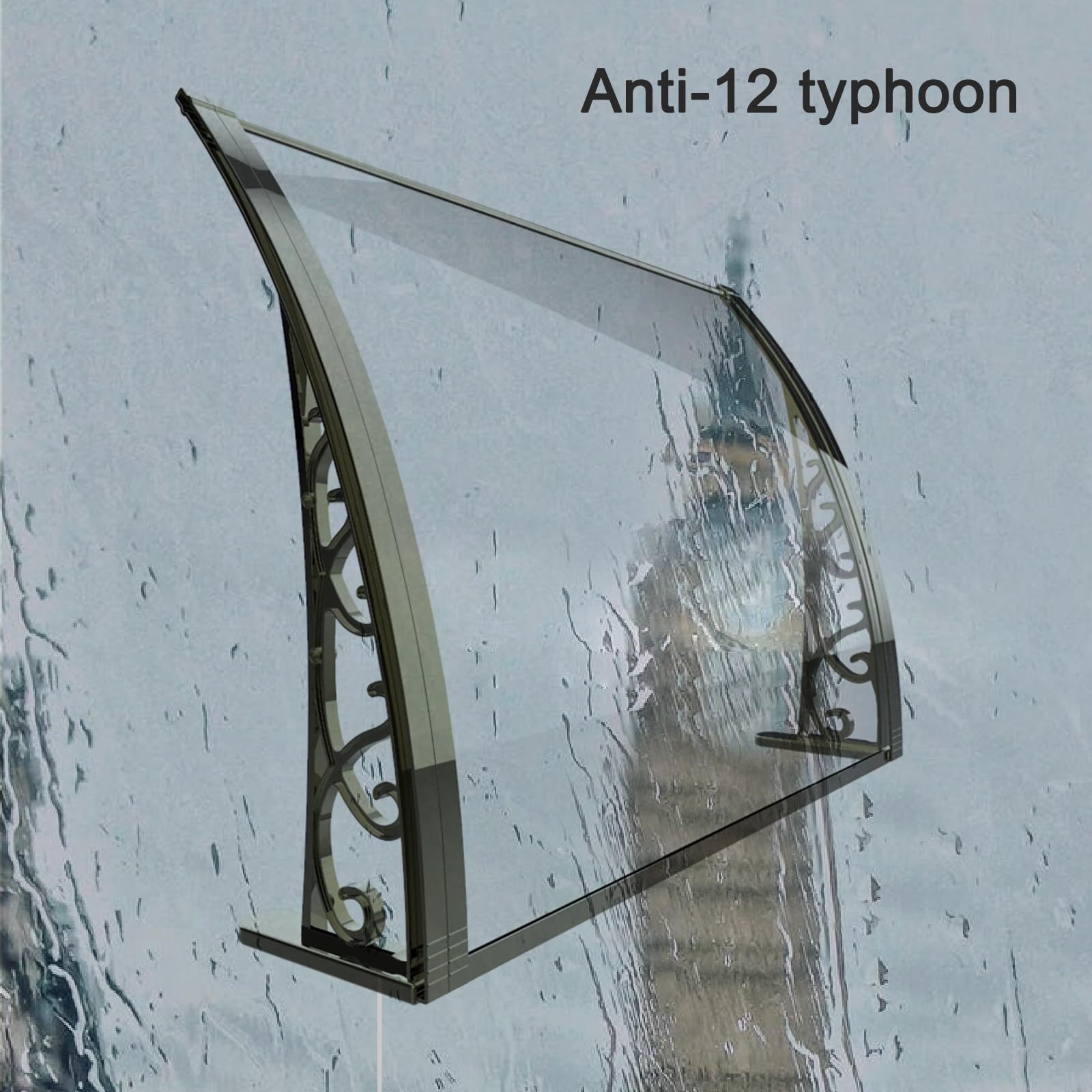 Tettoia In Policarbonato Per Porte/Finestre - Trasparente, Antipioggia | Misure 60-180cm - Foto 8