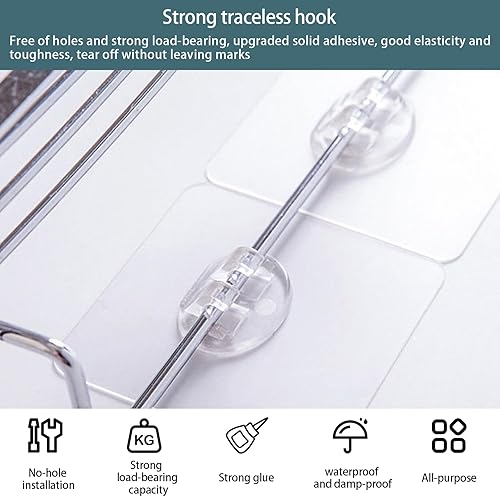 Miniatura 4 de GGIJ Organizador de ducha de repuesto, adhesivo adhesivo para estante de ducha, ganchos adhesivos fuertes, estantes de ducha sin perforaciones para