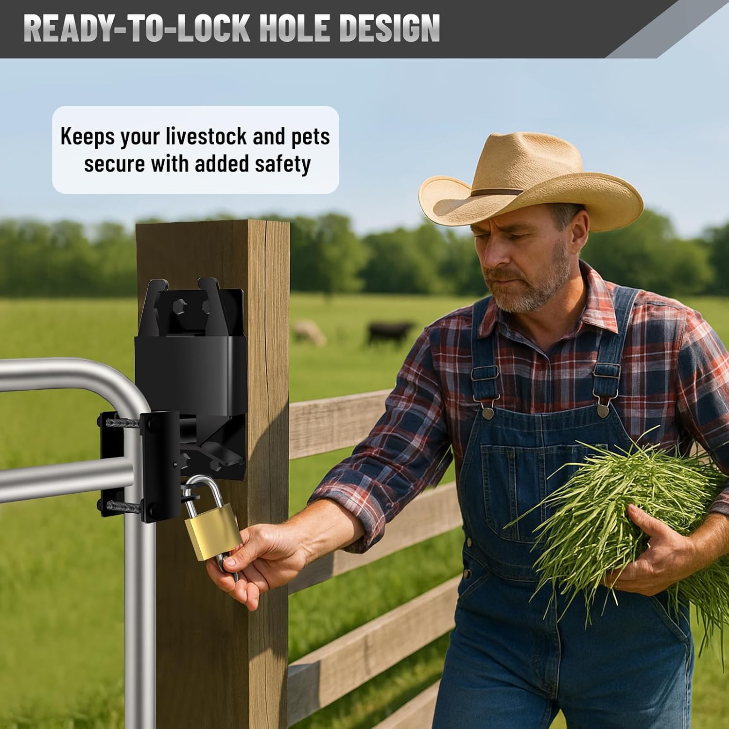 2 Pcs Farm Gate Latch, Heavy Duty 2 Way Gate Latch Lockable, Livestock Gate Latches for Metal Gates, Ranches, Farms, Stables, Horse Corrals, Pet Cages, Black Hardware with Screws