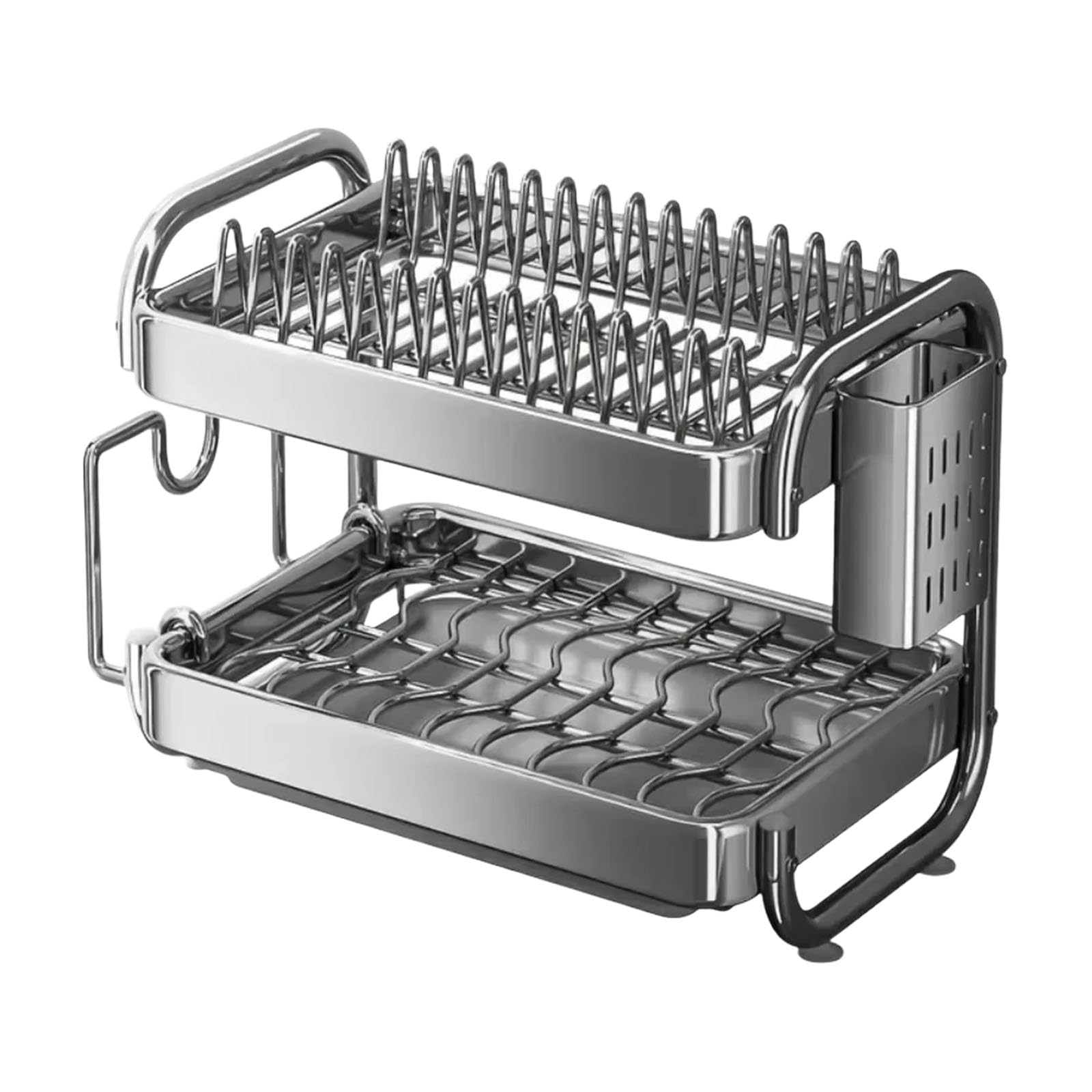 PANGBOER Space Efficient Drainer with Built in Cutter Block Slot and Utensils Holder Food Grade Nonrust Steel Materials Multifunctional Rack with Cutting Board Storage