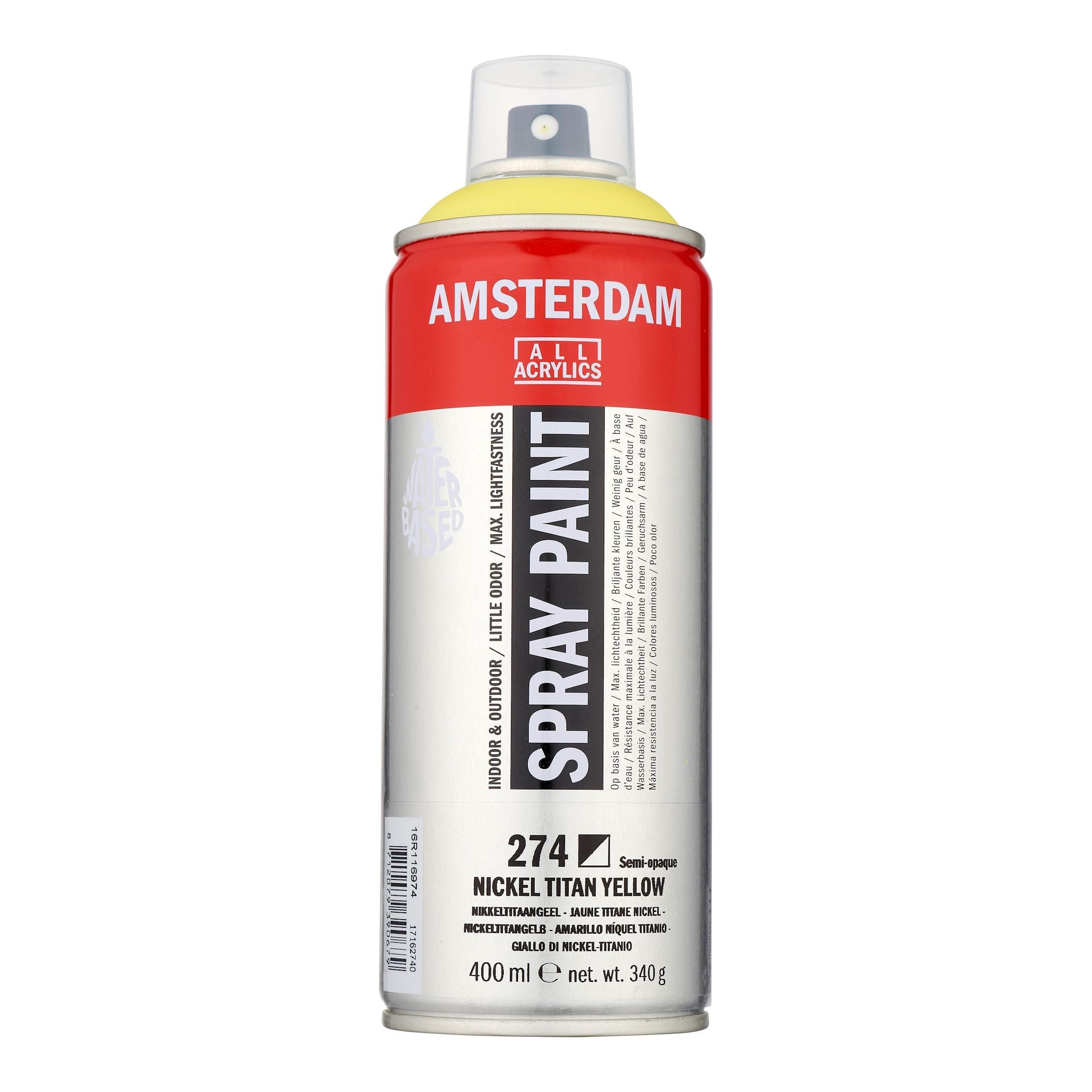 Amsterdam Spray Paint - Nickel Titanium Yellow 274-400 ml - Semi-Opaque - Water-Based & Solvent-Free - Low Odor - High Lightfastness - Ideal for Studio Use