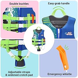 HeySplash Toddler Swim Vest, Kids Floaties Swimming Jacket, Jumper Swimsuit with Adjustable Strap, Float Puddle Vest, Buoyancy Swimwear for Girls and Boys Aged 6-9 Years / 50-80lbs, Indigo