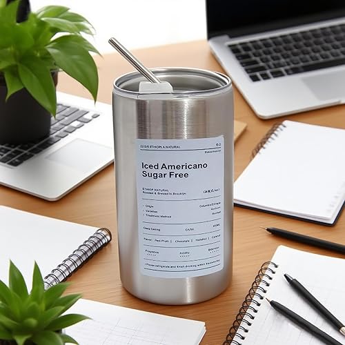 Miniatura 4 de Vaso térmico creativo americano helado, vaso de acero inoxidable con tapa y pajita, taza de café de viaje para hombres y mujeres (20 onzas, plateado)