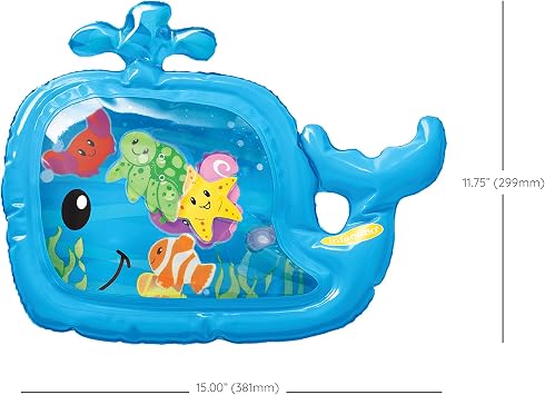Infantino Pat & Play Water Mat - Whale Themed - Enhances Tummy Time and Motor Skills - Baby Play Mat - Sea-Themed Mess-Free Water Play for Babies - Multicolor - 3 Months +