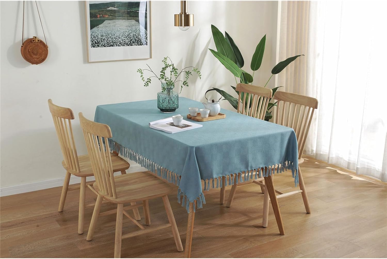 Solid Color Tassel Rectangular Tablecloth Household Tablecloth Home Tablecloth Coffee Table Cloth Dustproof Tablecloth,A,135 * 135cm