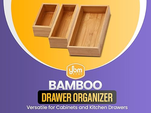 Miniatura 3 de YBM Home Caja organizadora de cajones de bambú para cajón de cocina, cajón de basura, oficina, dormitorio, habitación de los niños, manualidades,